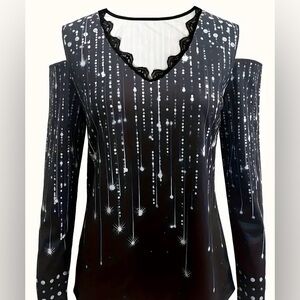 Colors that Sparkle like Diamonds Black Stretchy Cold-Shoulder Top Size 2XL NEW
